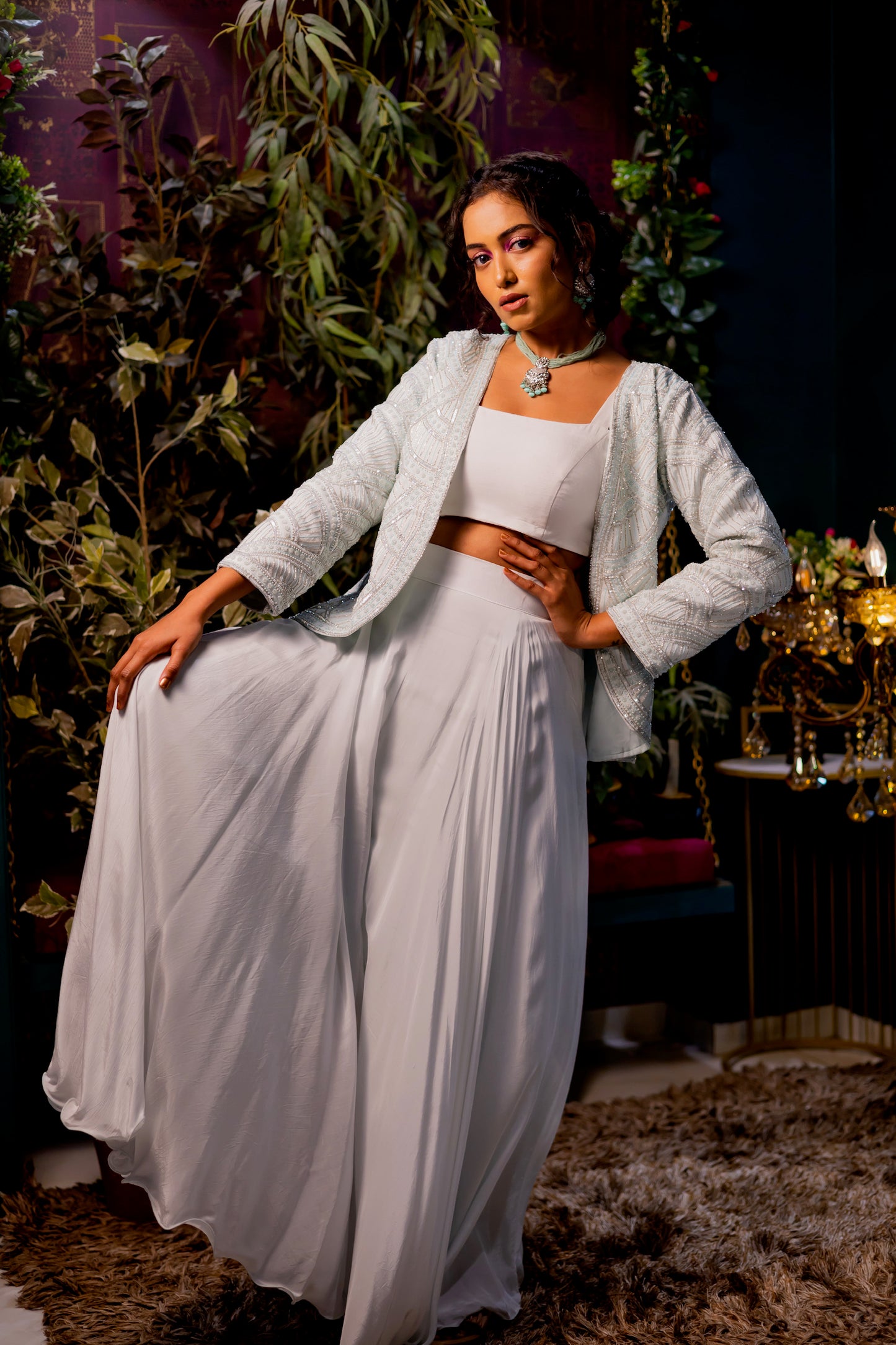 Powder blue jacket & plazo set