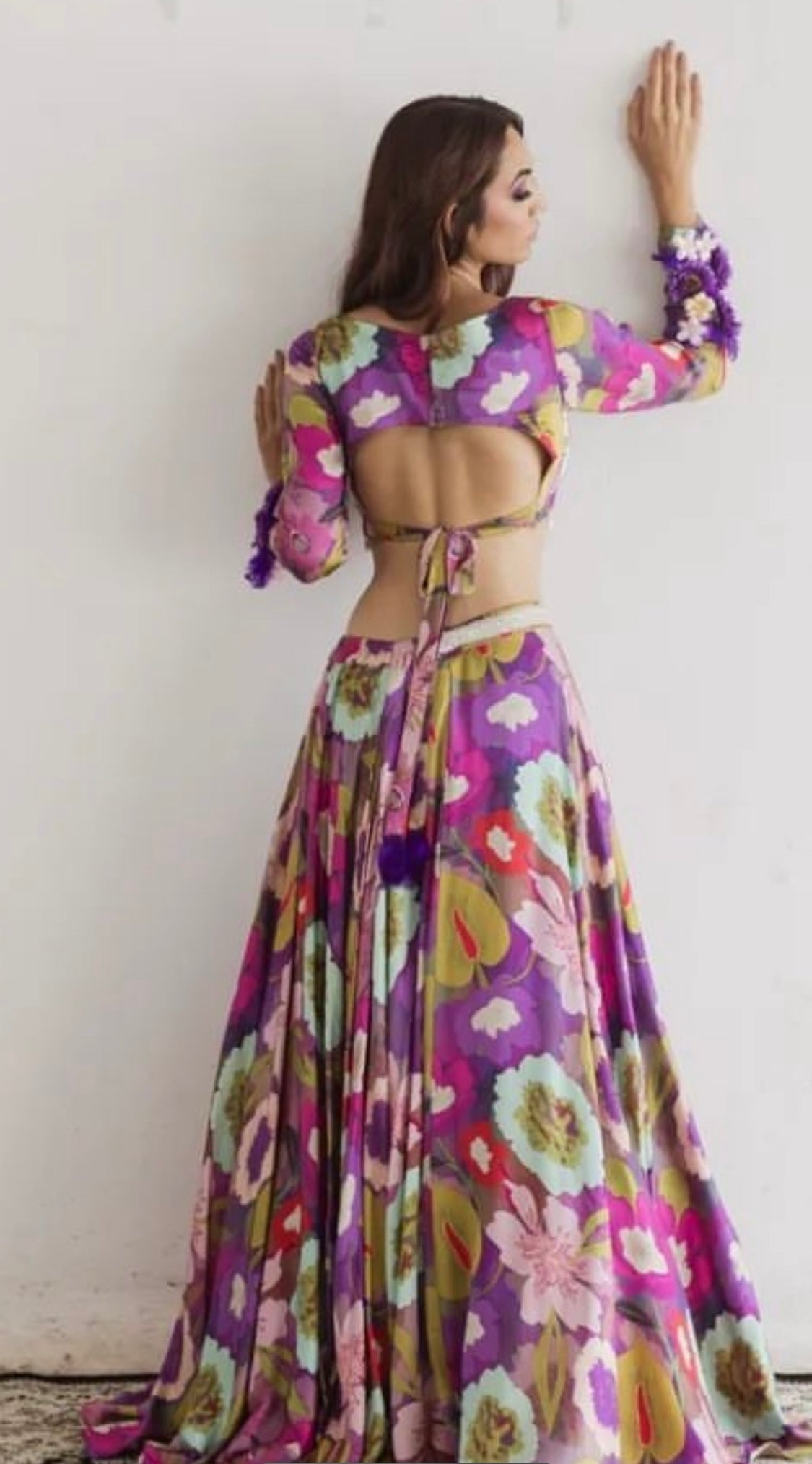 Purple floral print lehenga blouse set