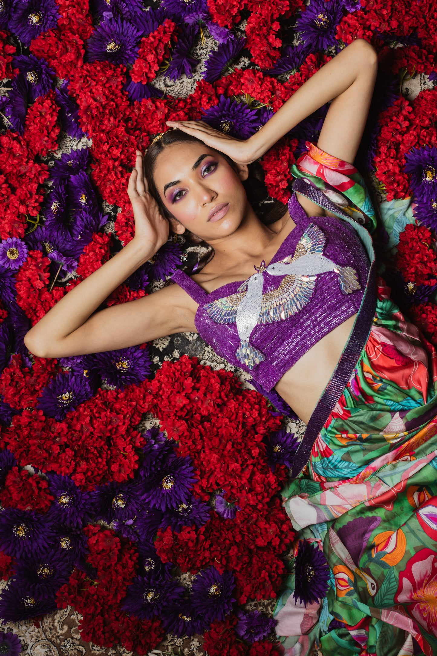 Bird print Ruffle saree