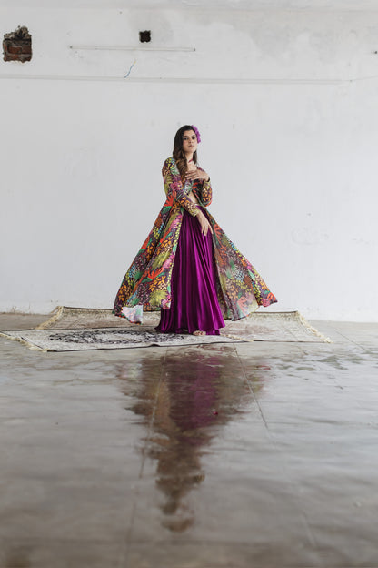 Jungle print Anarkali with skirt