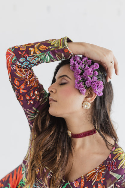 Jungle print Anarkali with skirt