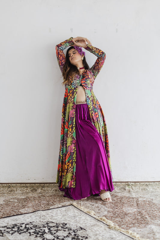 Jungle print Anarkali with skirt