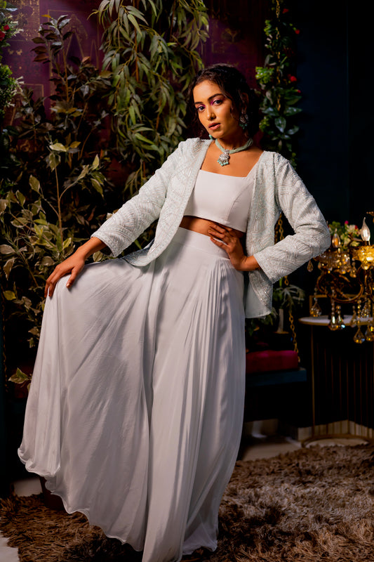 Powder blue jacket & plazo set