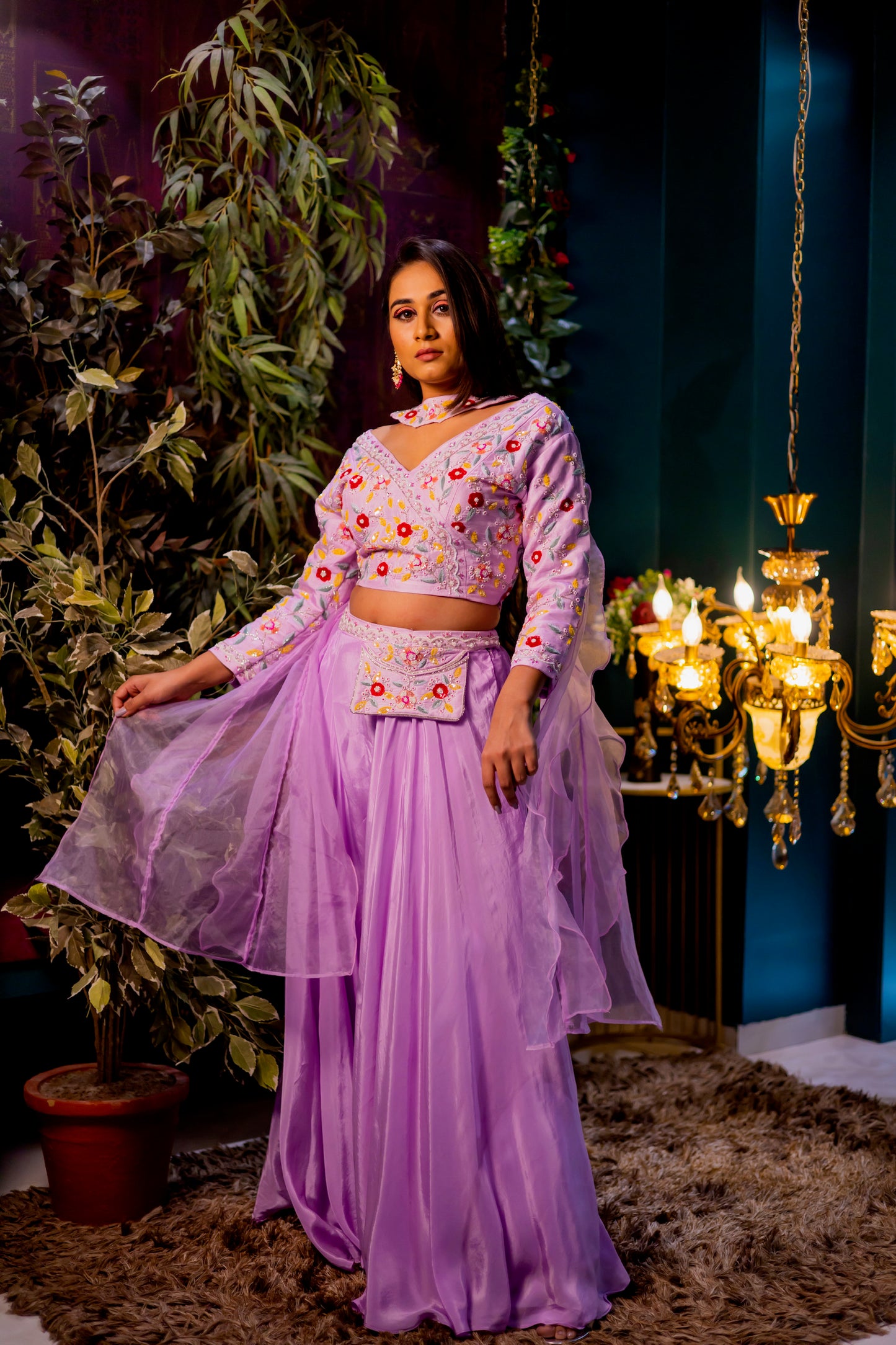 Lilac crop top and plazo set