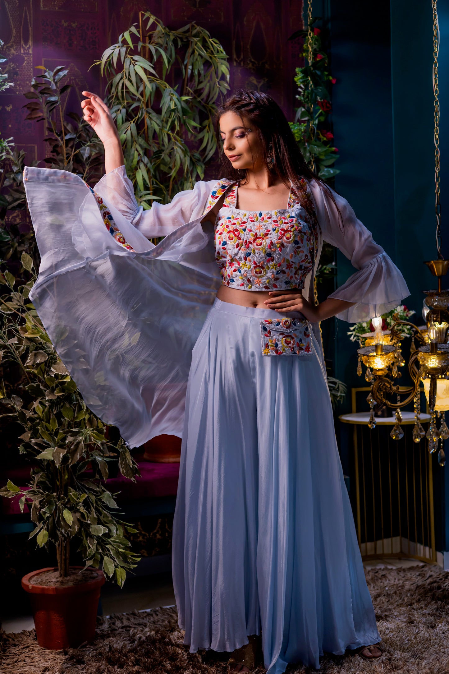 Light blue shrug & plazo set