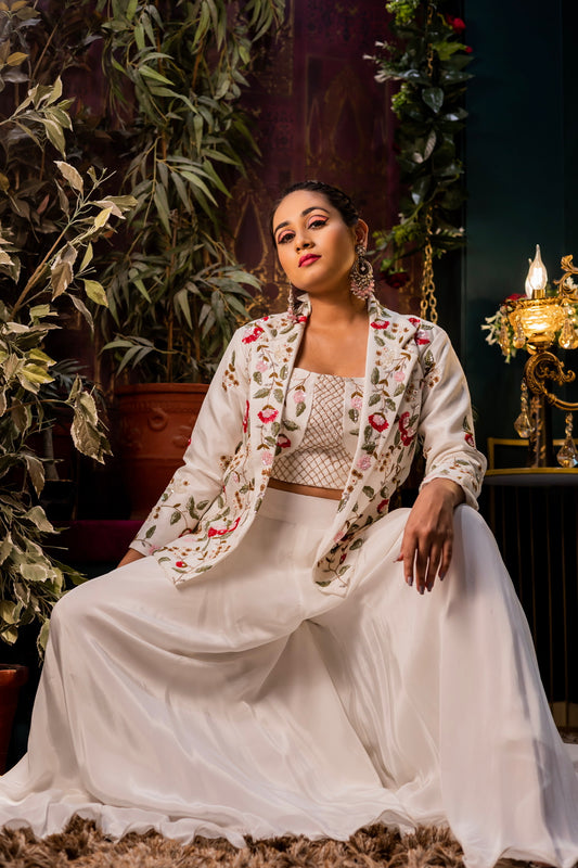 Off white jacket & plazo set